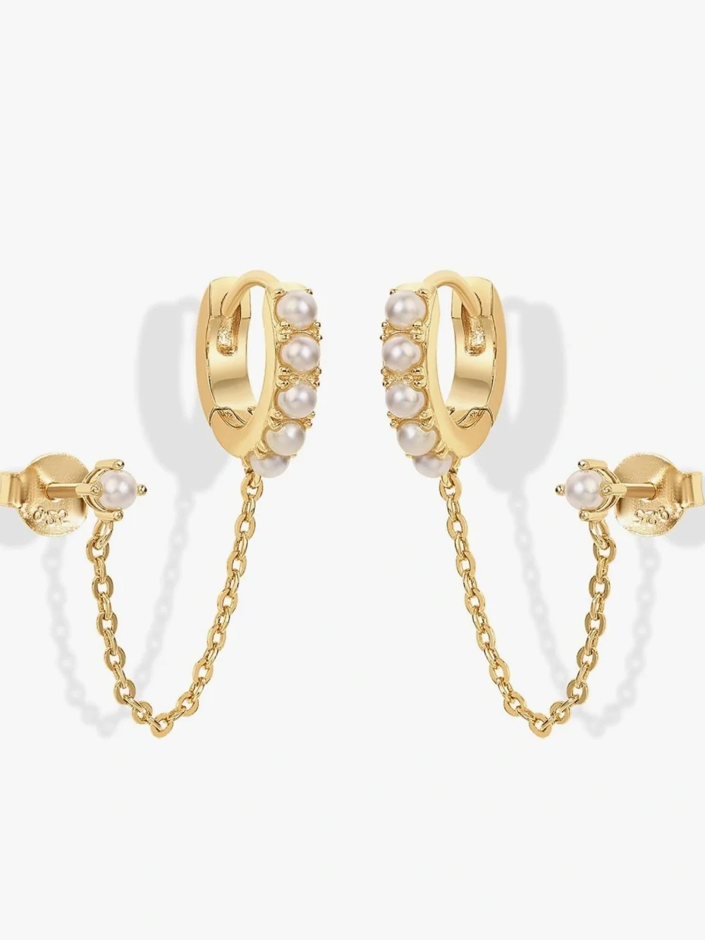 Anthropologie Gold Plated and White Pearl Chain Huggie Earrings